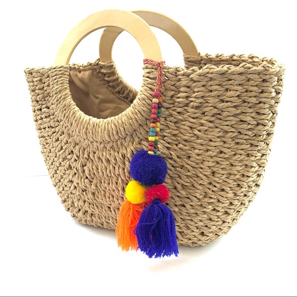 N/A Handbags - WOODEN HANDLE STRAW BAG WOVEN STRAW BAG BEACH RATTAN HAND BAG SUMMER TOTE